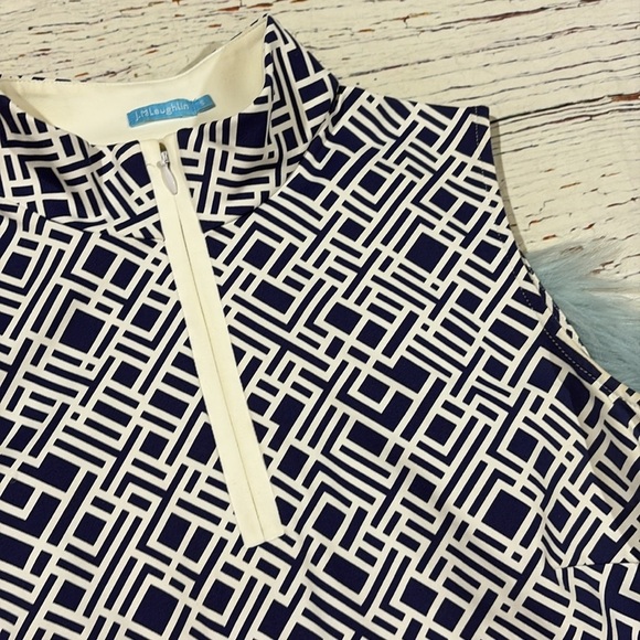 J. McLaughlin Bedford Blue Geometric Zip Neck Shift Dress - Picture 8 of 9